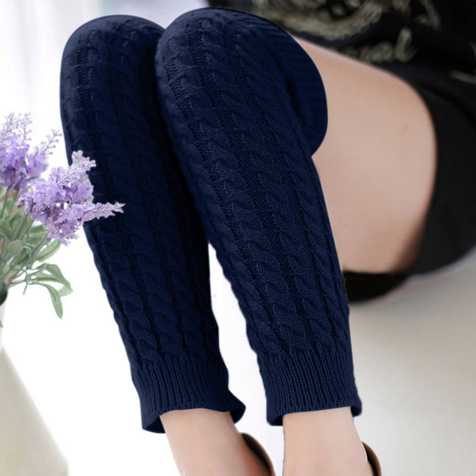 thumbnail image 4 of Calcetines largos de punto de ganchillo para mujer, cálidos para el invierno - Lana suave, mantienen las piernas abrigadas, 42*10 cm, 1 par, 4 of 6